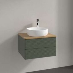 Villeroy und Boch Meuble vasque Villeroy & Boch Antao L18151HL avec éclairage, 2 tiroirs, 600 x 360 x 500 mm, façade texturée, laque mate Vert Feuille / Chêne Miel