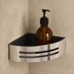 Panier de douche d'angle AquaCraft 400 40000101-00, insert noir amovible, chromé