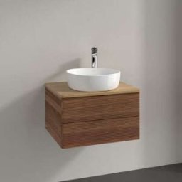 Villeroy und Boch Meuble vasque Villeroy & Boch Antao L18151HM avec éclairage, 2 tiroirs, 600 x 360 x 500 mm, façade texturée, Noyer chaud / Chêne miel