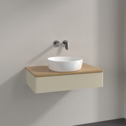 Villeroy und Boch Meuble vasque Villeroy & Boch Antao K08111HJ 80 x 19 x 50 cm, plan vasque couleur chêne miel, laque mate gris soie