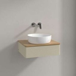 Villeroy und Boch Meuble vasque Villeroy & Boch Antao L07151HJ 60 x 19 x 50 cm, percé pour robinetterie, plan vasque couleur chêne miel, laque mate gris soie