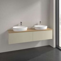 Villeroy und Boch Meuble vasque Villeroy & Boch Antao K39051HJ 160 x 36 x 50 cm, percé pour robinetterie, plan vasque couleur chêne miel, laque mate gris soie