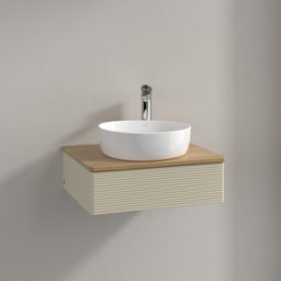 Villeroy und Boch Meuble vasque Villeroy & Boch Antao K07151HJ 60 x 19 x 50 cm, percé pour robinetterie, plan vasque couleur chêne miel, laque mate gris soie