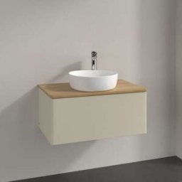 Villeroy und Boch Meuble vasque Villeroy & Boch Antao K30051HJ 80 x 36 x 50 cm, percé pour robinetterie, plan vasque couleur chêne miel, laque mate gris soie