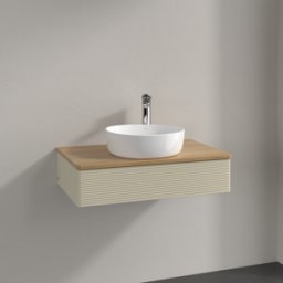 Villeroy und Boch Meuble vasque Villeroy & Boch Antao K08151HJ 80 x 19 x 50 cm, percé pour robinetterie, plan vasque couleur chêne miel, laque mate gris soie