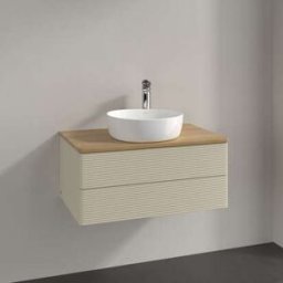 Villeroy und Boch Meuble vasque Villeroy & Boch Antao L19151HJ avec éclairage, 2 tiroirs, 800 x 360 x 500 mm, façade texturée, laque mate Gris Soie / Chêne Miel