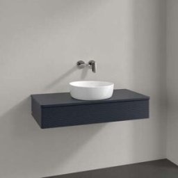 Villeroy und Boch Meuble vasque Villeroy & Boch Antao L09150HG avec éclairage, 1 tiroir, 1000 x 190 x 500 mm, façade texturée, laque mate bleu nuit.