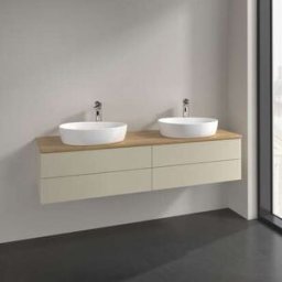 Villeroy und Boch Meuble vasque Villeroy & Boch Antao K28051HJ 160 x 36 x 50 cm, percé pour robinetterie, plan vasque couleur chêne miel, laque mate gris soie