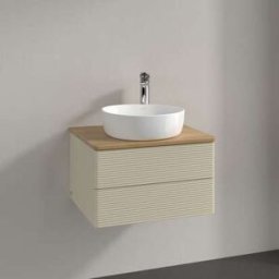 Villeroy und Boch Meuble vasque Villeroy & Boch Antao L18111HJ avec éclairage, 2 tiroirs, 600 x 360 x 500 mm, façade texturée, laque mate Gris Soie / Chêne Miel