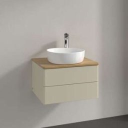 Villeroy und Boch Meuble vasque Villeroy & Boch Antao K18051HJ 60 x 36 x 50 cm, percé pour robinetterie, plan vasque couleur chêne miel, laque mate gris soie