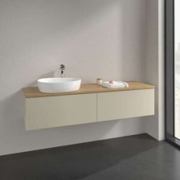 Villeroy und Boch Meuble vasque Villeroy & Boch Antao K37051HJ 160 x 36 x 50 cm, percé pour robinetterie, plan vasque couleur chêne miel, laque mate gris soie