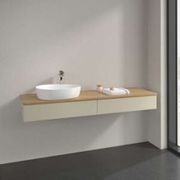 Villeroy und Boch Meuble vasque Villeroy & Boch Antao K15051HJ 160 x 19 x 50 cm, percé pour robinetterie, plan vasque couleur chêne miel, laque mate gris soie