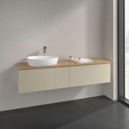 Villeroy und Boch Meuble vasque Villeroy & Boch Antao K37151HJ 160 x 36 x 50 cm, percé pour robinetterie, plan vasque couleur chêne miel, laque mate gris soie