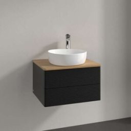 Villeroy und Boch Meuble vasque Villeroy & Boch Antao L18151PD avec éclairage, 2 tiroirs, 600 x 360 x 500 mm, façade texturée, laque noire mate / chêne miel