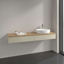 Villeroy und Boch Meuble vasque Villeroy & Boch Antao K16051HJ 160 x 19 x 50 cm, percé pour robinetterie, plan vasque couleur chêne miel, laque mate gris soie
