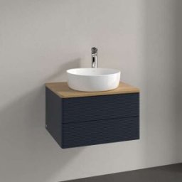 Villeroy und Boch Meuble vasque Villeroy & Boch Antao L18151HG avec éclairage, 2 tiroirs, 600 x 360 x 500 mm, façade texturée, laque mate bleu nuit / chêne miel