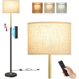 VASAGLE Lampe sur pied avec abat-jour en tissu, hauteur réglable de 140 à 170 cm et télécommande