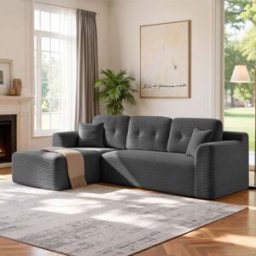 VASAGLE Canapé d'angle modulable avec grande méridienne confortable, Gris Ardoise / grande méridienne à gauche