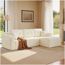 VASAGLE Canapé d'angle modulable avec grande méridienne confortable, Blanc Crème / grande méridienne à droite