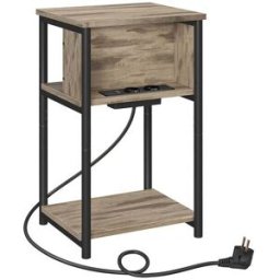 SONGMICS Table d'Appoint Pratique avec Prises pour Salon ou Chambre, Marron Camel + Noir