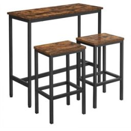VASAGLE Ensemble table de bar avec tabourets, Marron Rustique + Noir / 40 x 100 x 90 cm