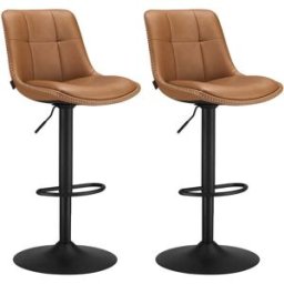 VASAGLE 2 Tabourets de bar noir d'encre, Marron Caramel / 2 / PU