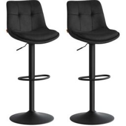 VASAGLE 2 Tabourets de bar noir d'encre, Noir D'encre / 2 / Velours
