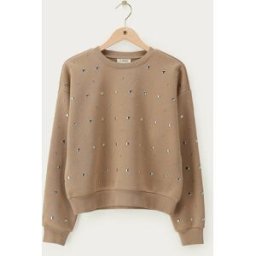 Sweat camel avec clous argentés My Jewellery Beige XS femme