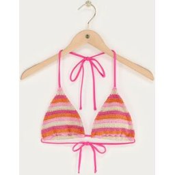 Haut de maillot de bain triangle en crochet rose avec rayures My Jewellery Rose/Orange/Beige L femme