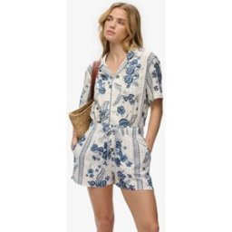 Superdry Femme Short de Plage Imprimé en Coton Cream Taille: 38