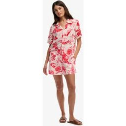 Superdry Femme Short de Plage Imprimé en Coton Red Taille: 36