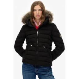 Superdry Femme Doudoune Fuji à Capuche Fourrure Synthétique Black Taille: 36