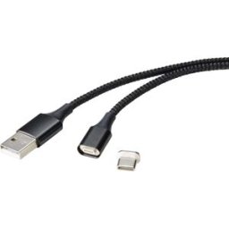 Renkforce Câble USB USB 2.0 USB-A mâle, USB-C® mâle 1.00 m noir connecteur magnétique RF-4746076