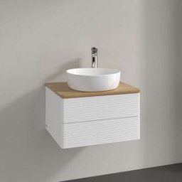 Villeroy und Boch Meuble vasque Villeroy & Boch Antao L18151MT avec éclairage, 2 tiroirs, 600 x 360 x 500 mm, façade texturée, laque blanche mate / chêne miel