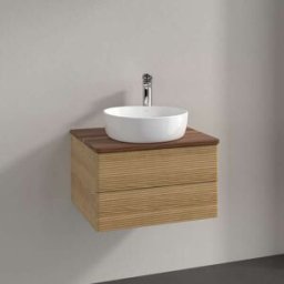 Villeroy und Boch Meuble vasque Villeroy & Boch Antao L18152HN avec éclairage, 2 tiroirs, 600 x 360 x 500 mm, façade texturée, Chêne miel / Noyer chaud