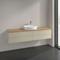 Villeroy und Boch Meuble vasque Villeroy & Boch Antao L25111HJ avec éclairage, 4 tiroirs, 1600 x 360 x 500 mm, façade texturée, laque mate Gris Soie / Chêne Miel