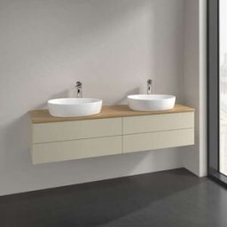 Villeroy und Boch Meuble vasque Villeroy & Boch Antao L28011HJ avec éclairage, 4 tiroirs, 1600 x 360 x 500 mm, façade lisse, laque mate Gris Soie / Chêne Miel