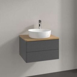 Villeroy und Boch Meuble vasque Villeroy & Boch Antao L18151GK avec éclairage, 2 tiroirs, 600 x 360 x 500 mm, façade texturée, laque anthracite mate / chêne miel