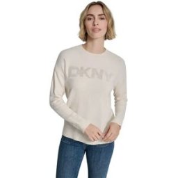 Dkny Pull Sequin Logo Embellis Eggnog / Lt Silver L Femme