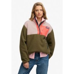 Superdry Veste Colour Block Fleece Pull Over Shooting Olive XS Femme