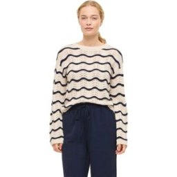 Vila Pull Wave O-neck Pointelle Knit Birch / Navy Blazer XL Femme