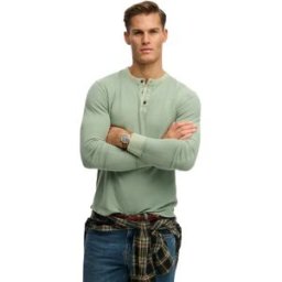 Superdry T-shirt à Manches Longues Lite Textured Grandad Lily Pad Green 2XL Homme