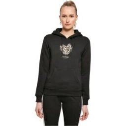 Merchcode Sweat à Capuche Leopard Heart Heavy Black S Femme