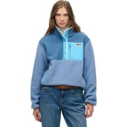 Superdry Veste Colour Block Fleece Pull Over Tidal Blue L Femme