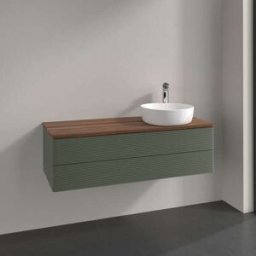 Villeroy und Boch Meuble-lavabo Villeroy & Boch Antao L23152HL avec éclairage, 2 tiroirs, 1200 x 360 x 500 mm, façade texturée, laque mate Vert Feuille / Noyer Chaud