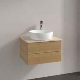 Villeroy und Boch Meuble vasque Villeroy & Boch Antao L18053HN avec éclairage, 2 tiroirs, 600 x 360 x 500 mm, façade lisse, chêne miel / Botticino