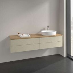 Villeroy und Boch Meuble vasque Villeroy & Boch Antao L27151HJ avec éclairage, 4 tiroirs, 1600 x 360 x 500 mm, façade texturée, laque mate Gris Soie / Chêne Miel