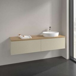 Villeroy und Boch Meuble vasque Villeroy & Boch Antao L38151HJ avec éclairage, 2 tiroirs, 1600 x 360 x 500 mm, façade texturée, laque mate Gris Soie / Chêne Miel