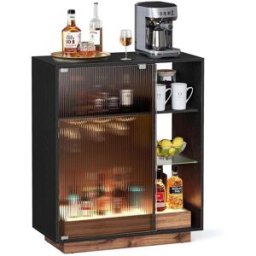 VASAGLE Meuble bar à vin avec éclairage et porte-verre