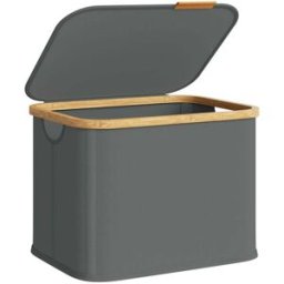 SONGMICS Panier à linge pliable avec couvercle et cadre en bambou, Gris Ardoise / 40 L